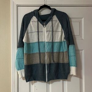 Women's Striped Zip-Up Cardigan - Blue, Gray, Cream